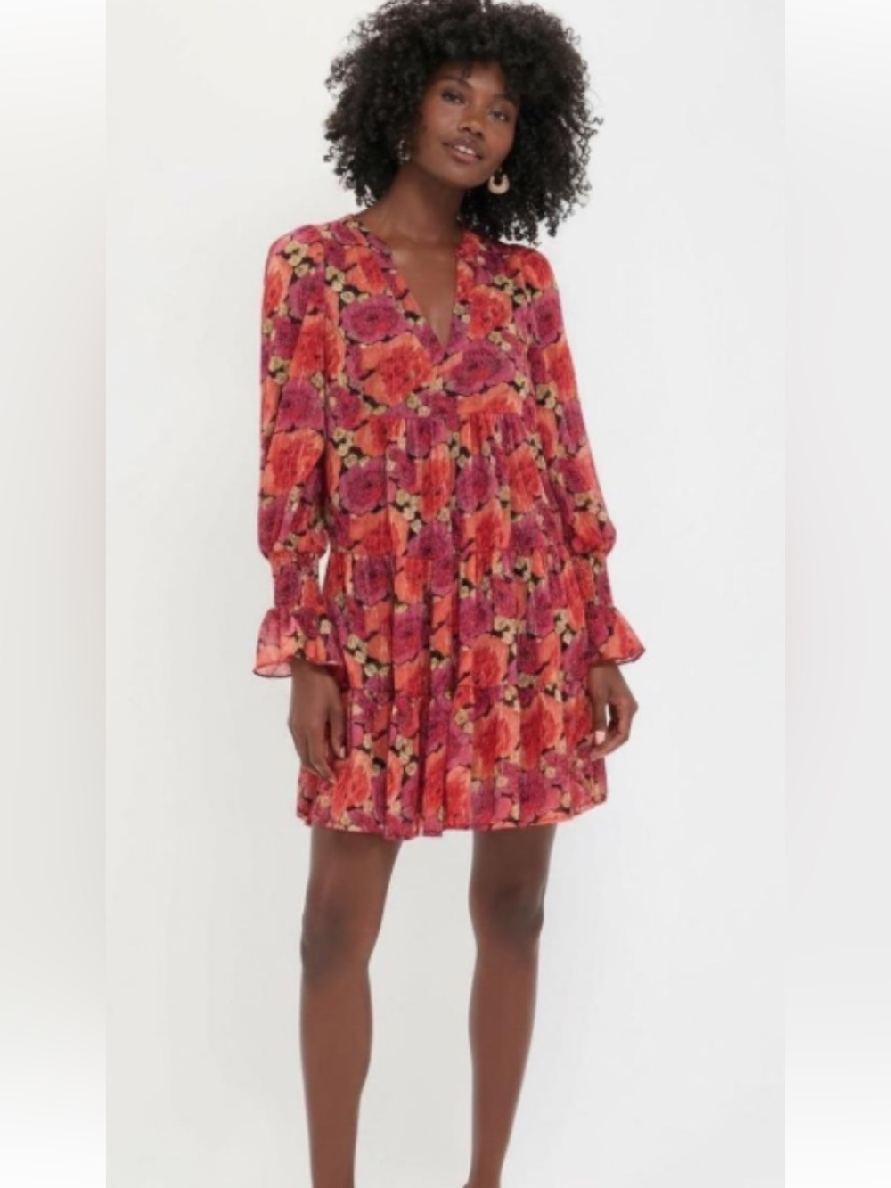 Tuckernuck Pomander Place Rose Chiffon Kenzo Floral Tiered V-Neck Women's Dress